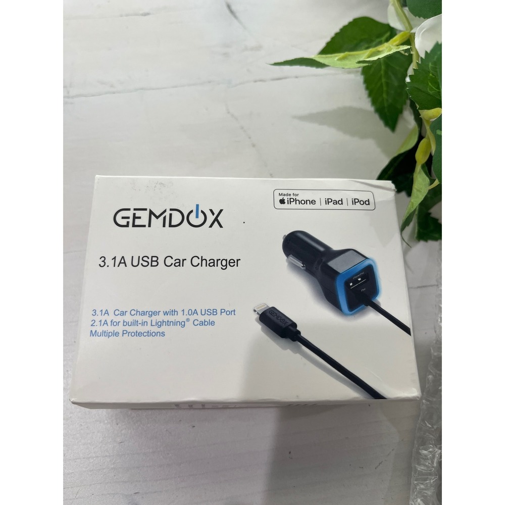 GEMDOX 3.1A USB Car Charger with Lightning Cable for iPhone/iPad/iPod‎